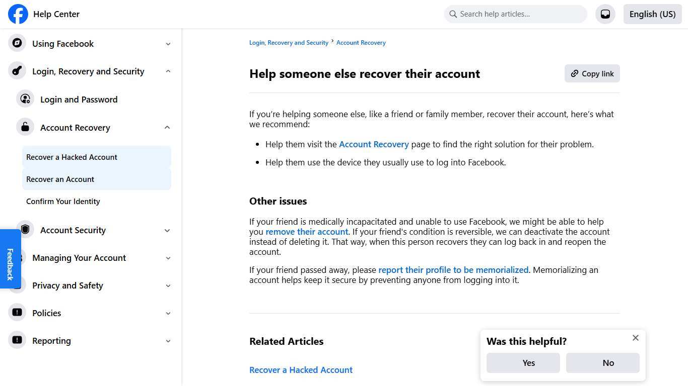 Help someone else recover their account | Facebook Help Center