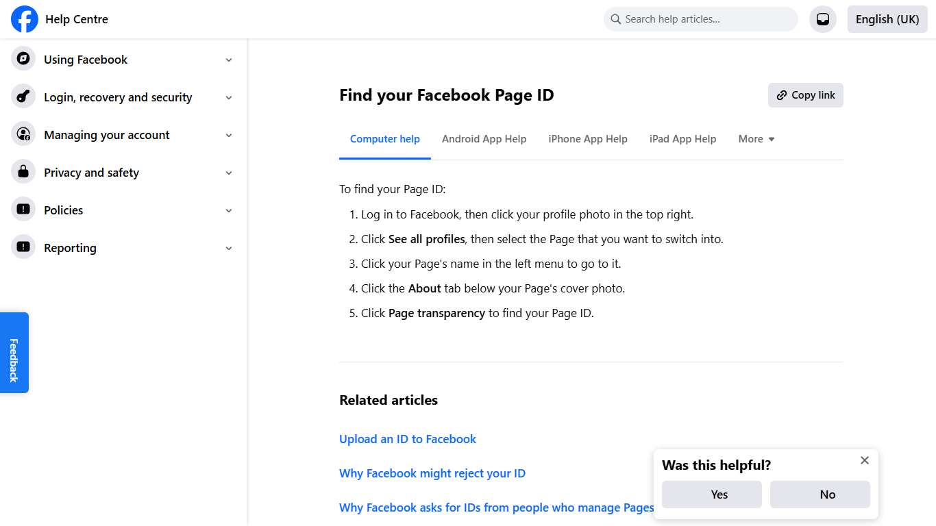 Find your Facebook Page ID | Facebook Help Centre